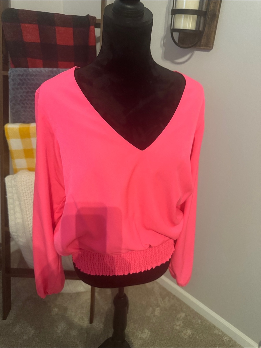 Sail to Sable Neon Pink V-Neck Blouson Top